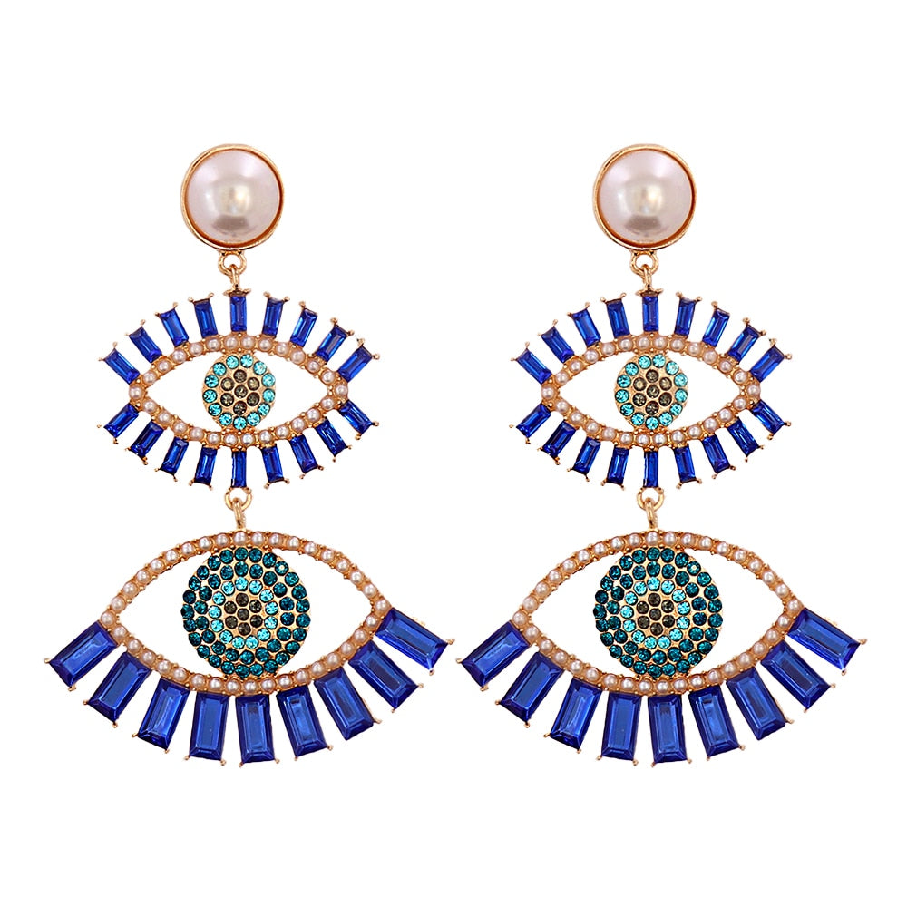 JUJIA Trendy Ethnic Love Heart Shape Evil Eye Drop Earrings For Women Vintage Statement Crystal Dangle Earring Jewelry Gift