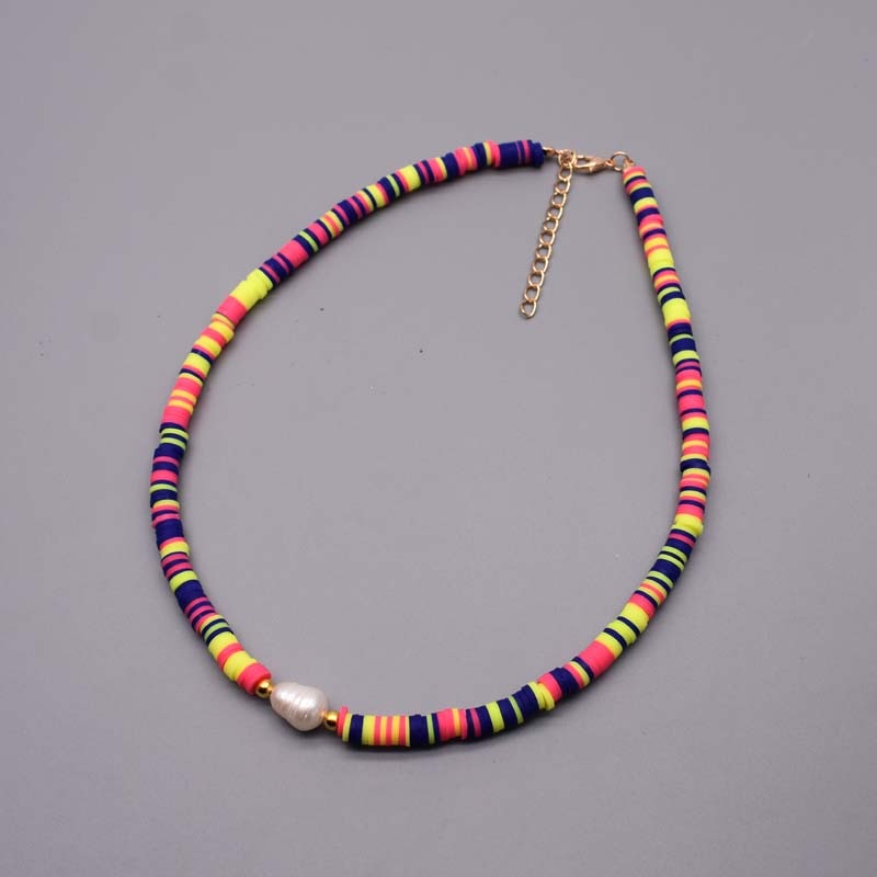 New Colour Boho Natural Fresh Water Pearl Necklace Color Soft Polymer Clay Beads Choker Necklace Beach Femme Jewelry Gift