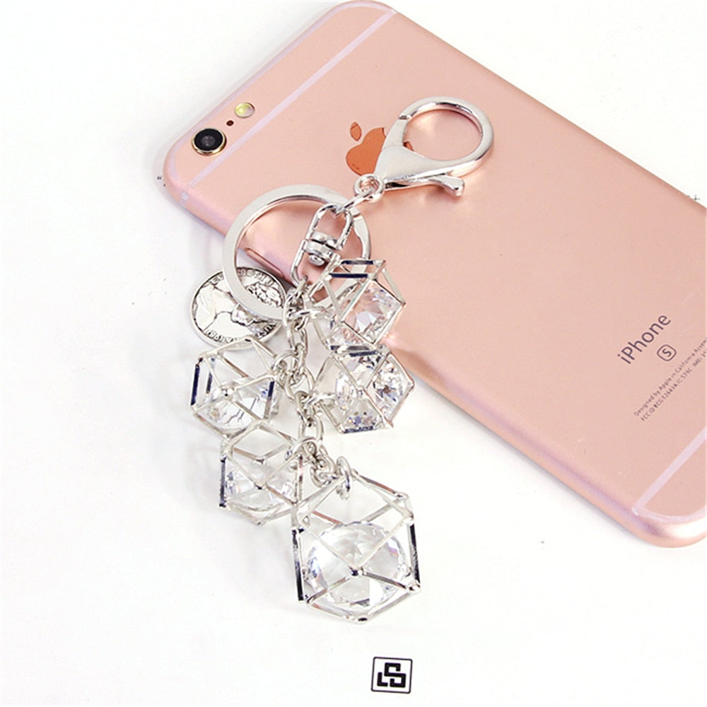 Elegant Crystal Rhinestone Geometric Keychain For Women Girls Gold Color Metal Car Key Rings Creative Fashion Jewelry Gift Q-005