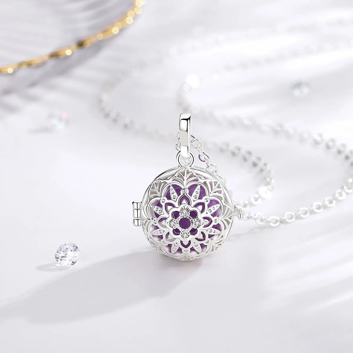 Eudora 18mm Harmony Ball Lotus Cage Pregnancy Bola Necklace, Angel Caller Amulet