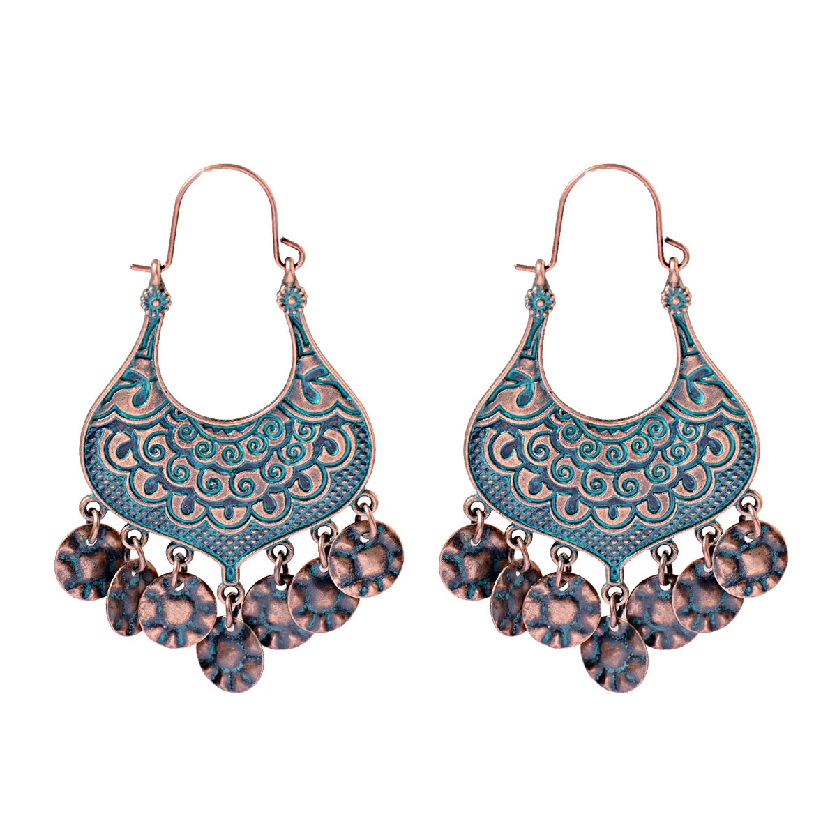 أقراط متدلية مصنوعة من سبائك البرونز العتيق للنساء أقراط Jhumka الهندية ذات سلسلة طويلة بوهو تريبل