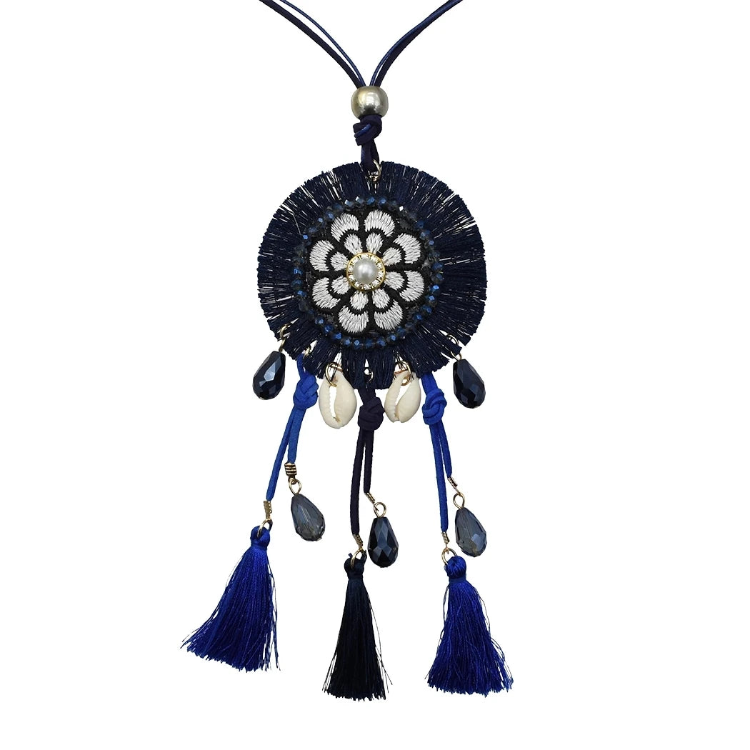 Thread Feather Bead Long Tassel Necklace Jewelry