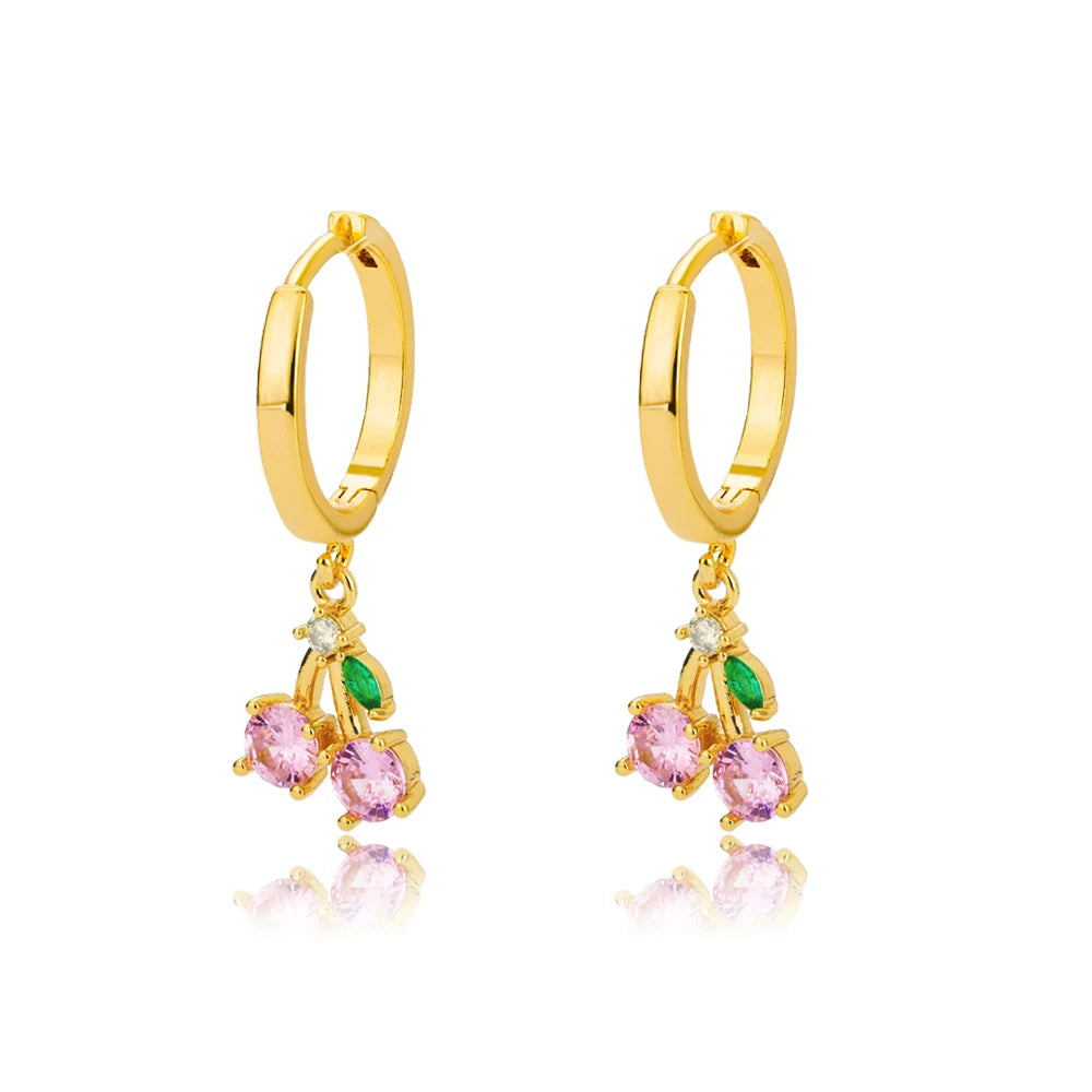 Pink Crystal Cherry Fruit Drop Earrings Jewelry