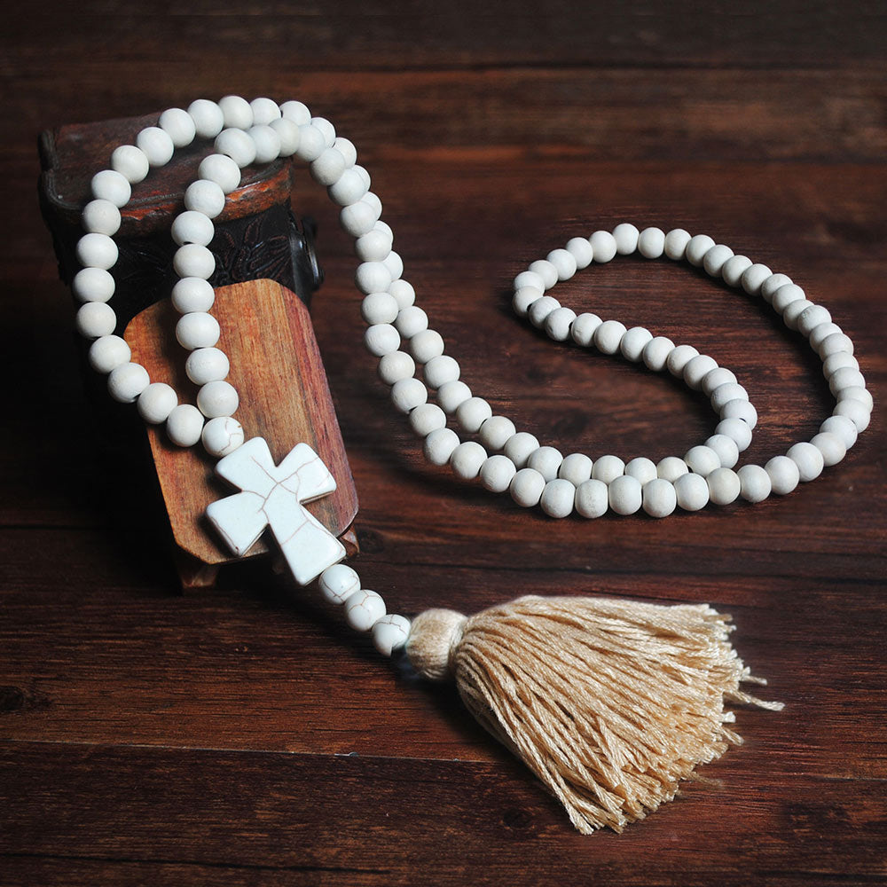 Yumfeel New Bohemian Necklace Handmade Stones Tassels Wood Beads Necklace Long Women Jewelry Gifts
