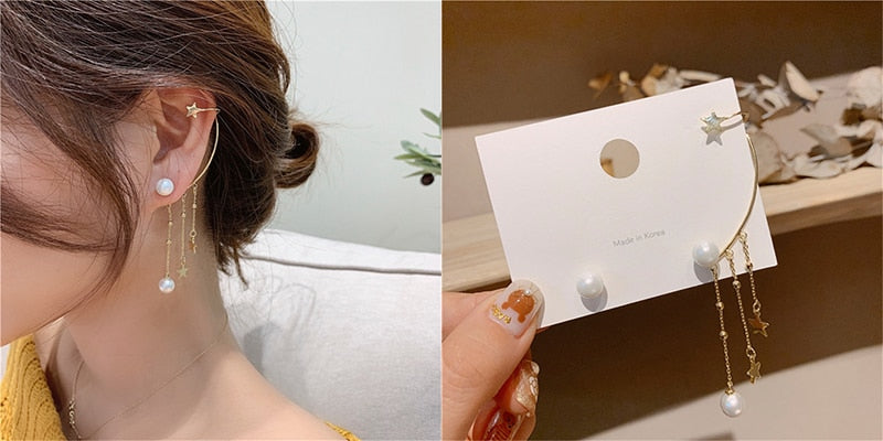 Korean Minimalist Pearl Ear Cuff Pearls Cross Clip Earrings Fake Piercing Ear cuff Women Clips Jewelry No Hole Ear Accessories