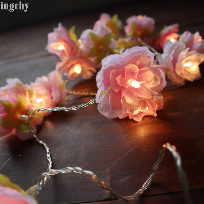 pale Pink blush Rose Flower Fairy string lights 20LED floral wedding party bedroom decoration centerpiece girl for Home Decor
