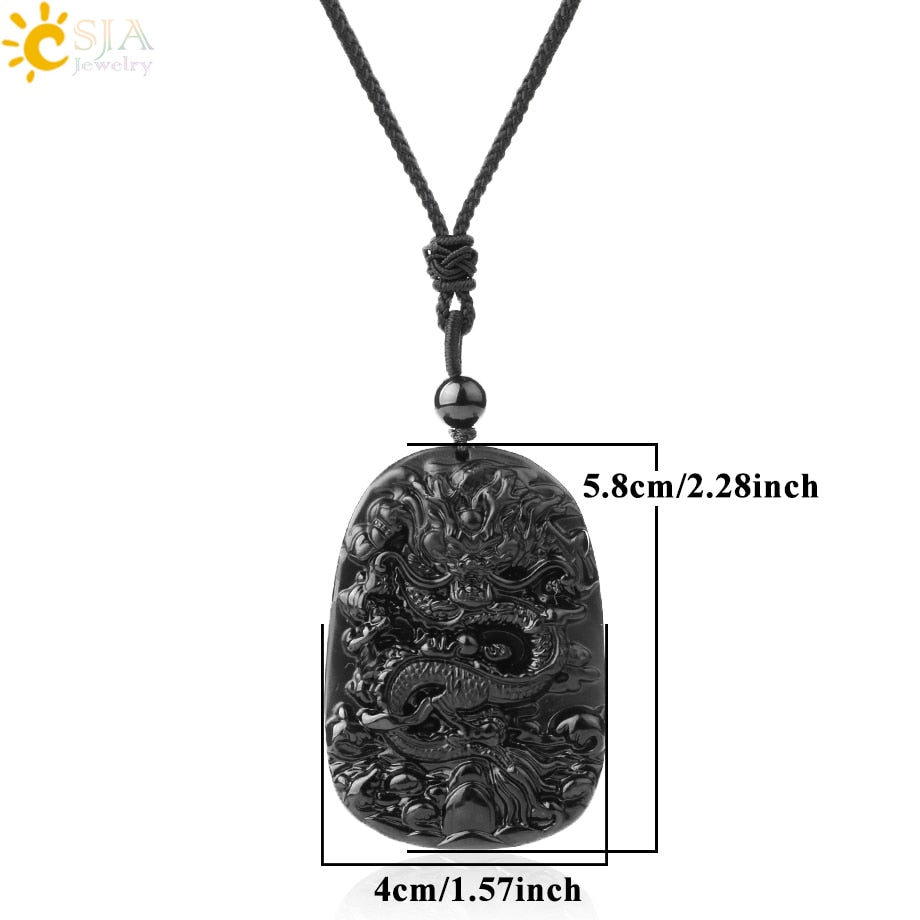 CSJA Obsidian Necklace Natural Stone Wolf Buddha Sculpture Tree of Life Animal Owl Men Necklaces Pendant Meditation Jewelry G644