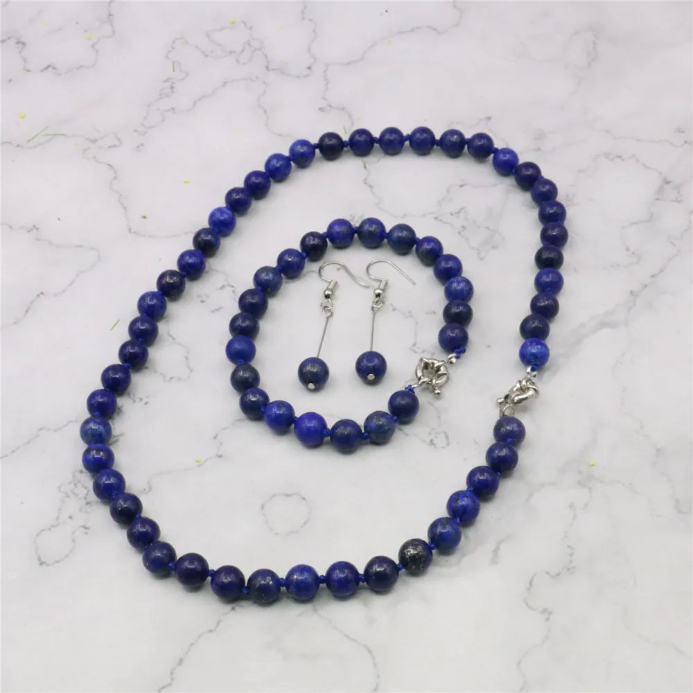 Jewelry set 8mm Egyptian Lapis Lazuli Round Beads necklace bracelet earrings Natural Stone Christmas gifts BV110 Wholesale Price - Charlie Dolly
