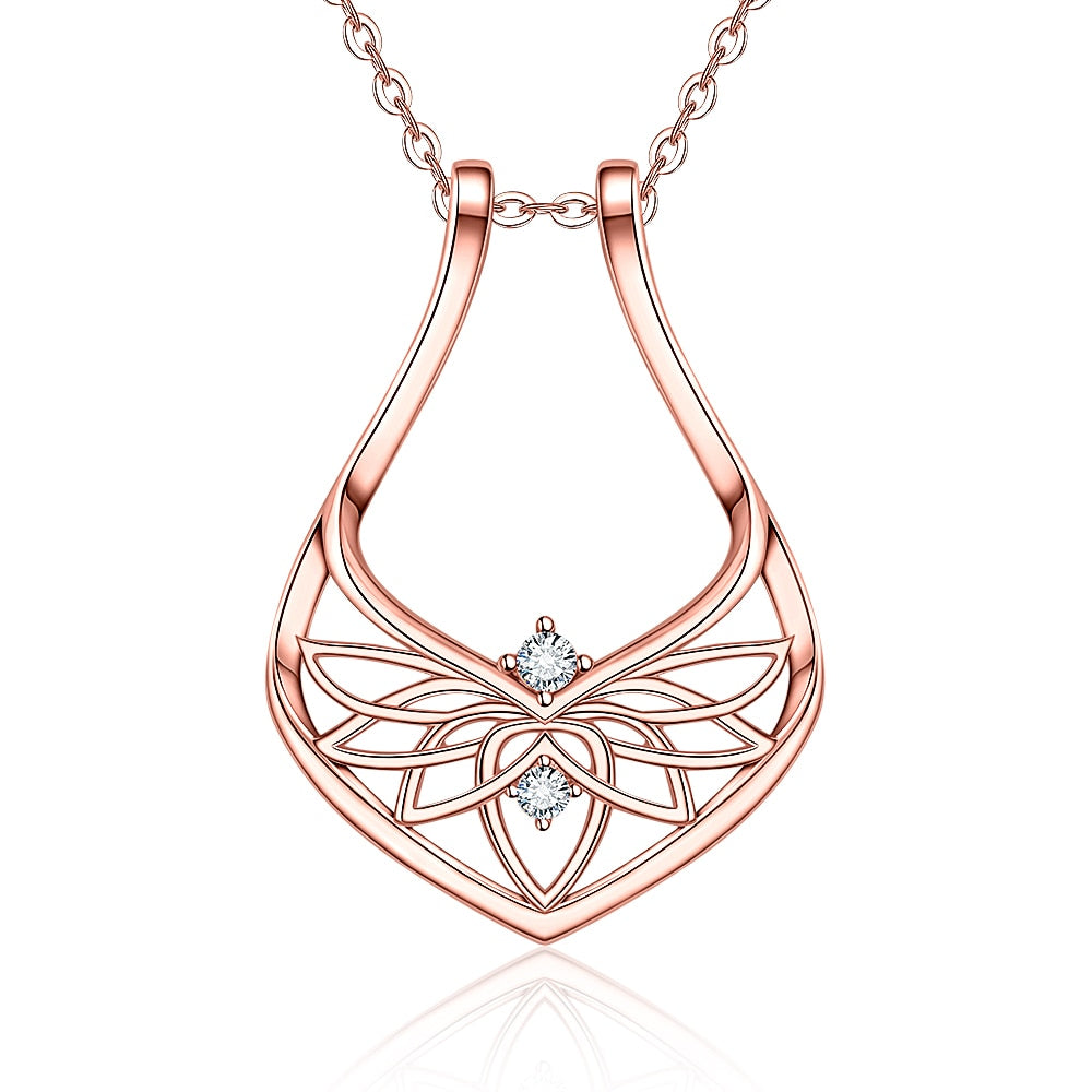Sterling Silver Ring Holder Necklace Stand for Wedding Rings Lotus Crystal Magic Rhombus Dainty Simple Pendant Love Jewelry
