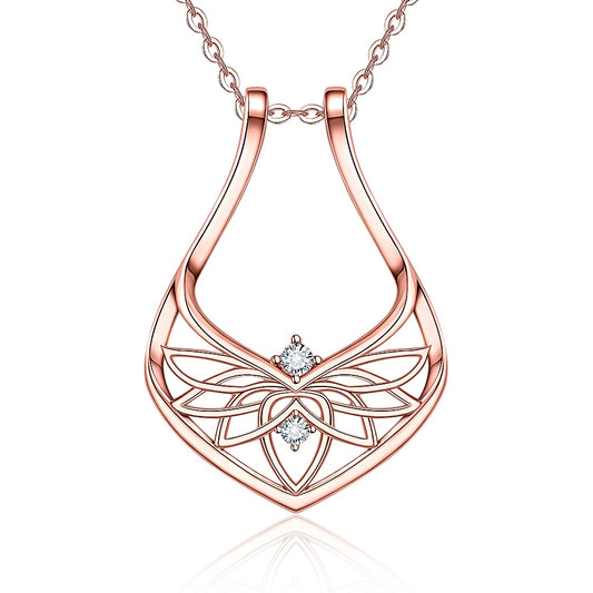 Sterling Silver Ring Holder Necklace Stand for Wedding Rings Lotus Crystal Magic Rhombus  Dainty Simple Pendant Love Jewelry - Charlie Dolly