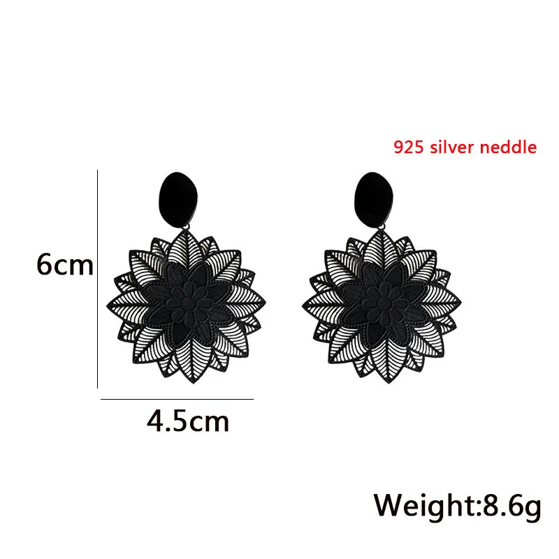 Black Leaf Pearl Crystal Long Earrings Jewelry