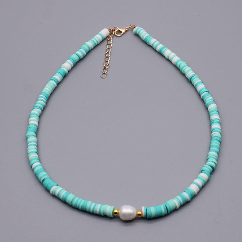 New Colour Boho Natural Fresh Water Pearl Necklace Color Soft Polymer Clay Beads Choker Necklace Beach Femme Jewelry Gift