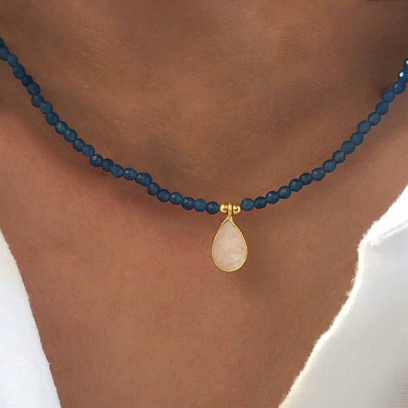 Hand-Made Exquisite Natural Stone Beaded Necklace Charm Eye Pattern Accessory Pendant Women Retro Fashion Neck Jewelry Колье
