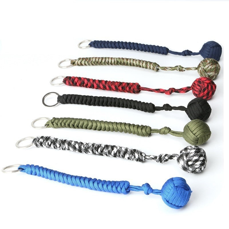 Key Chain With Self-defense Steel Ball 24cm 7-core Outdoor Equipment Parachute Cord Rope Keychain Wild Survival
