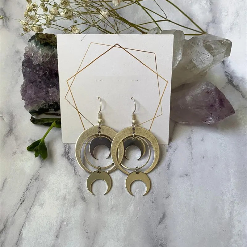 Crescent Moon Amethyst Drop Earrings, Boho Witchy Celestial Jewelry