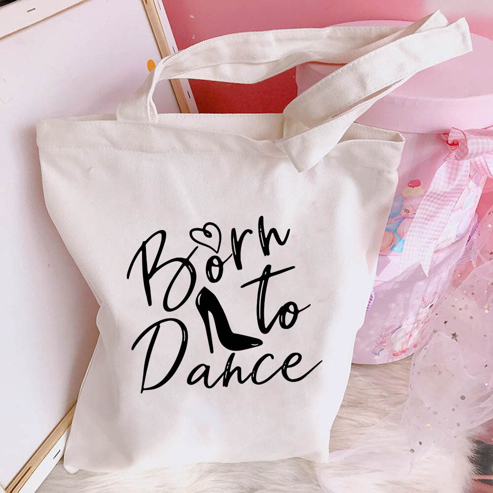 New Women's Casual Canvas Bag Pink Ballet Dance Girl Print Shopping Bag Lady Handbag Reusable Large Capacity Tote Bags