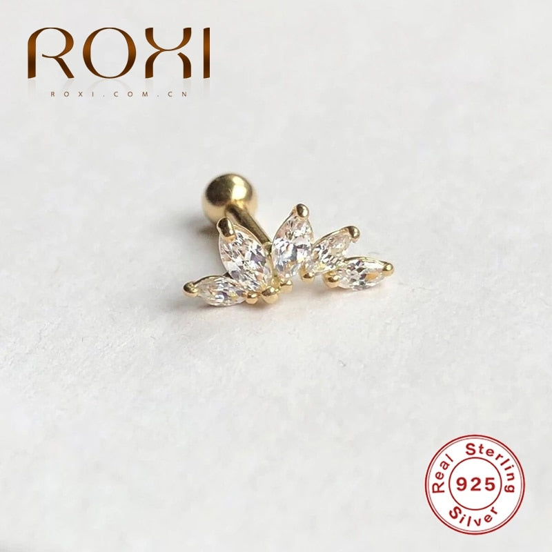 ROXI Small Crown Moon Star Lightning Constellation Stud Earrings for Women 925 Sterling Silver Piercing Earring Kolczyki Damskie