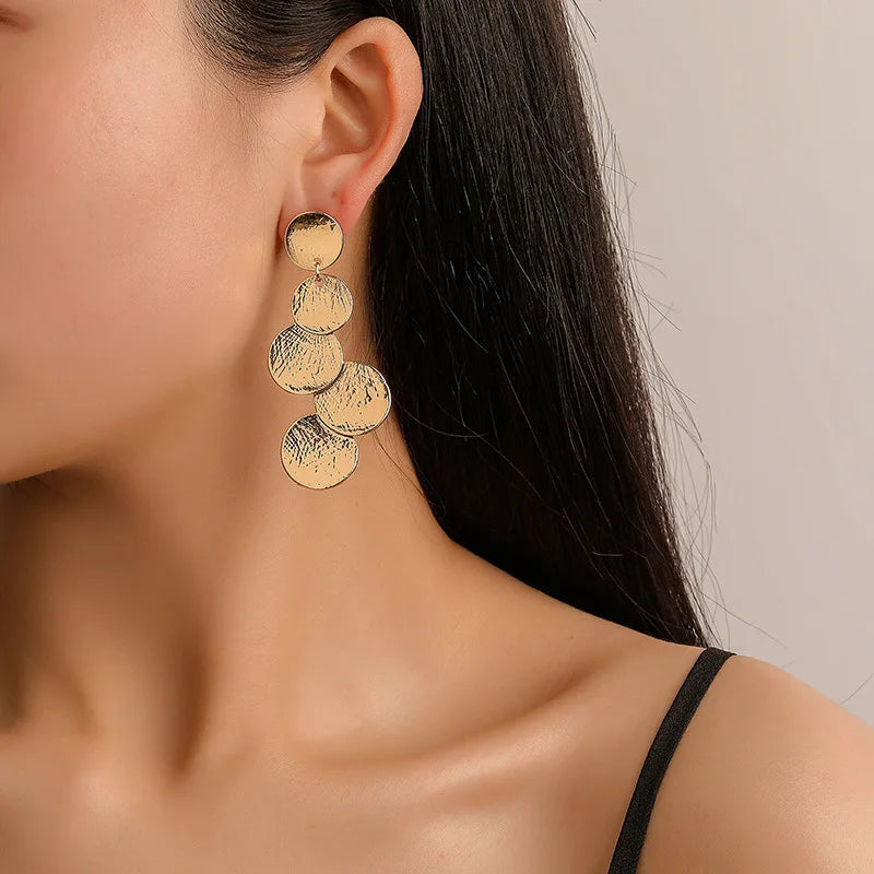 Irregular Disc Multilayer Long Drop Earrings Jewelry