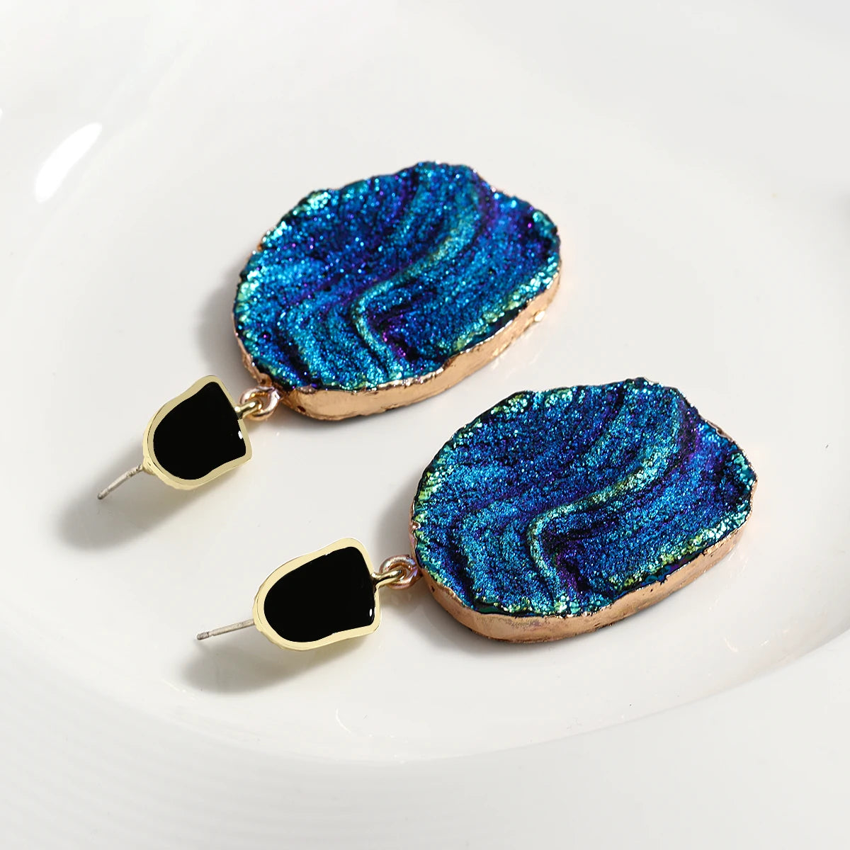 Volcanic Rock Abstract Drop Earrings, Starry Night Boho Jewelry