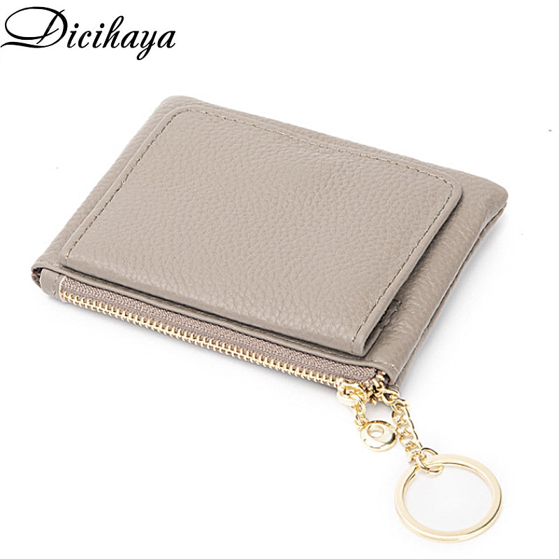 DICIHAYA 2022 New Cowhide Genuine Leather Women Mini Wallet Ladies Zipper Leather Coin Purse Pocket Key Ring Bag Mini Coin Bag