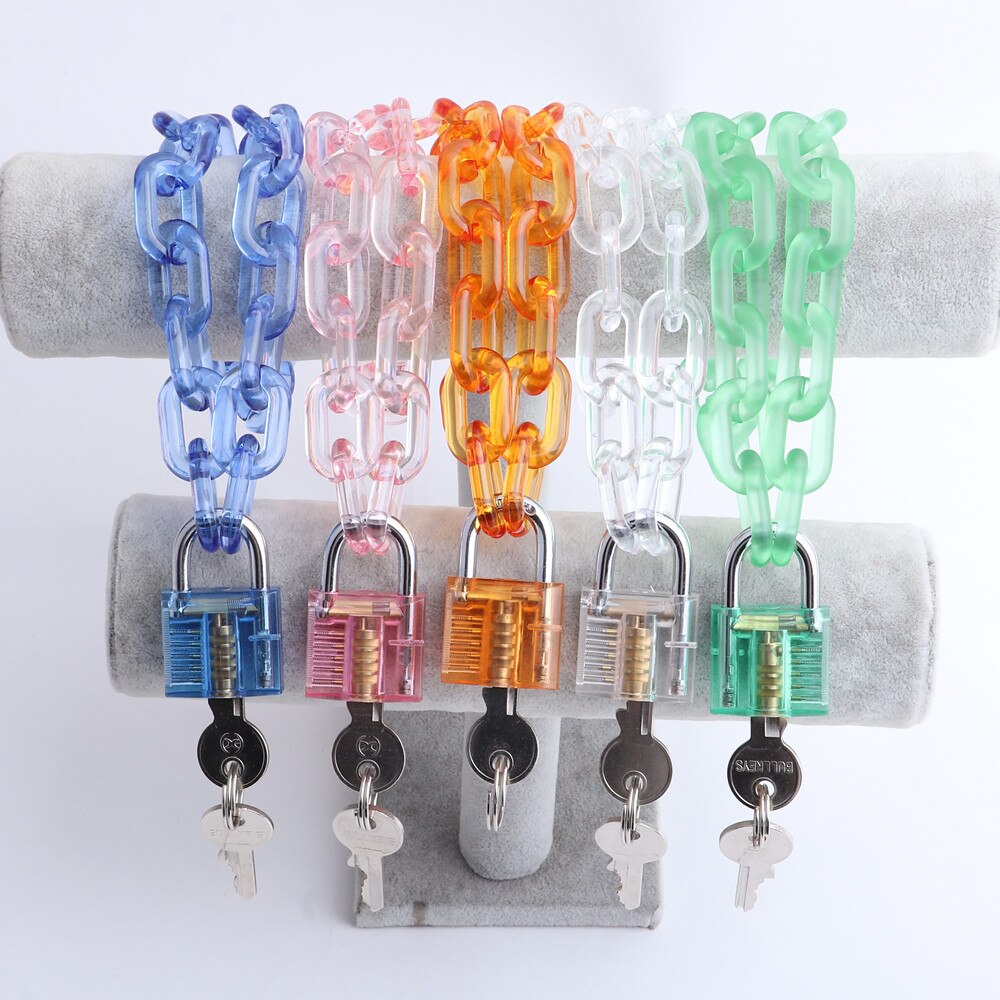 FishSheep Rock Acrylic Clear Lock Pendant Necklace For Women Pink Resin Lock Long Transparent Chain Choker Necklace 2020 Jewelry