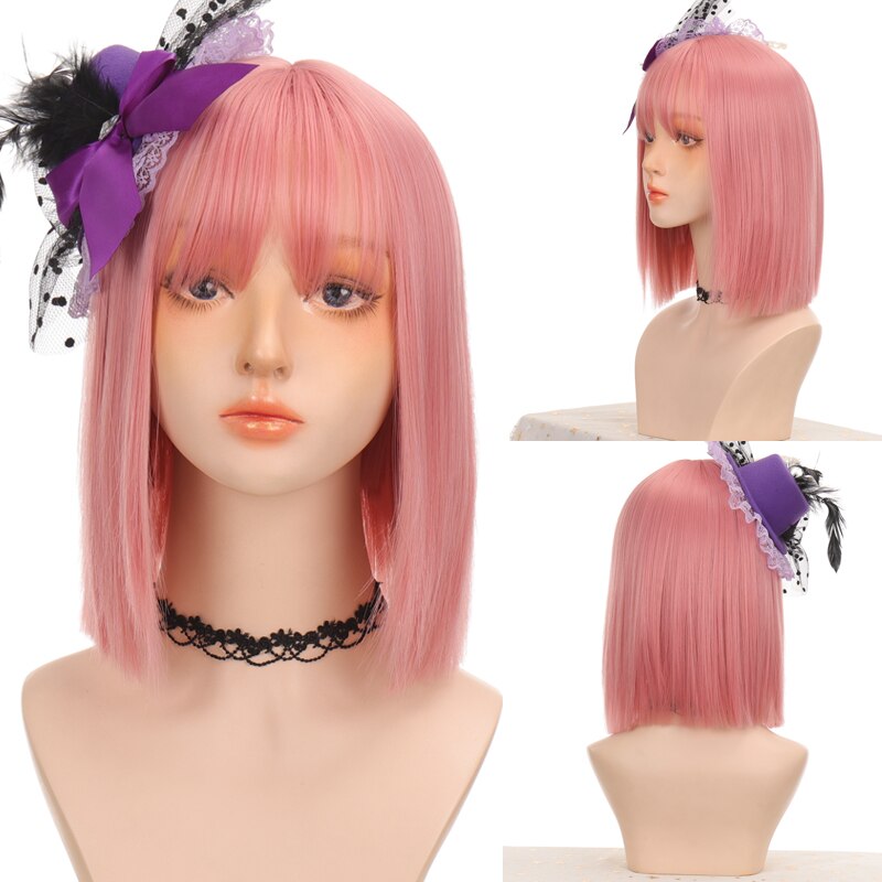 LANLAN synthetic black, pink Lolita wig short straight bob cosplay wig for white/black women heat-resistant hair wig
