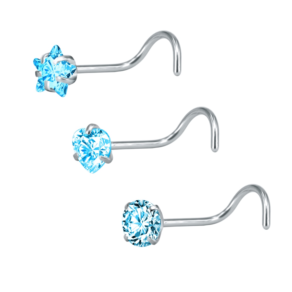 ZS 22g CZ Crystal Nose Studs Sets 12PCS/3PCS Nose Rings Studs Set Stainless Steel Nose Piercing Screws Fashion Nose Septum Rings