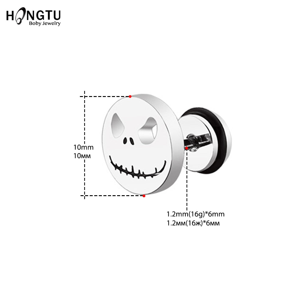 HONGTU 2Pcs Skull Ear Piercing Earring Stud Earrings Stainless Steel Ear Studs Small Earrings Female Punk 2020 Piercing Jewelry - Charlie Dolly