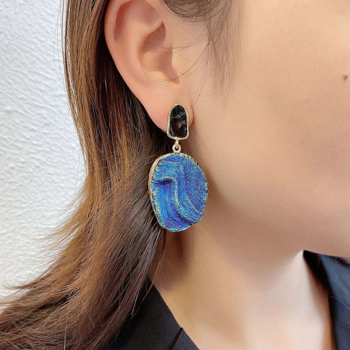 Volcanic Rock Abstract Drop Earrings, Starry Night Boho Jewelry