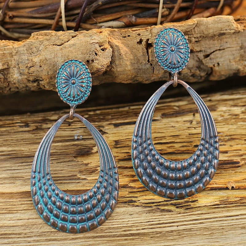 Exknl Fashion Vintage Drop Earrings For Women Alloy Crystal Ethnic Beads Boho Flower Earrings Colorful Dangle Earrings Jewelry