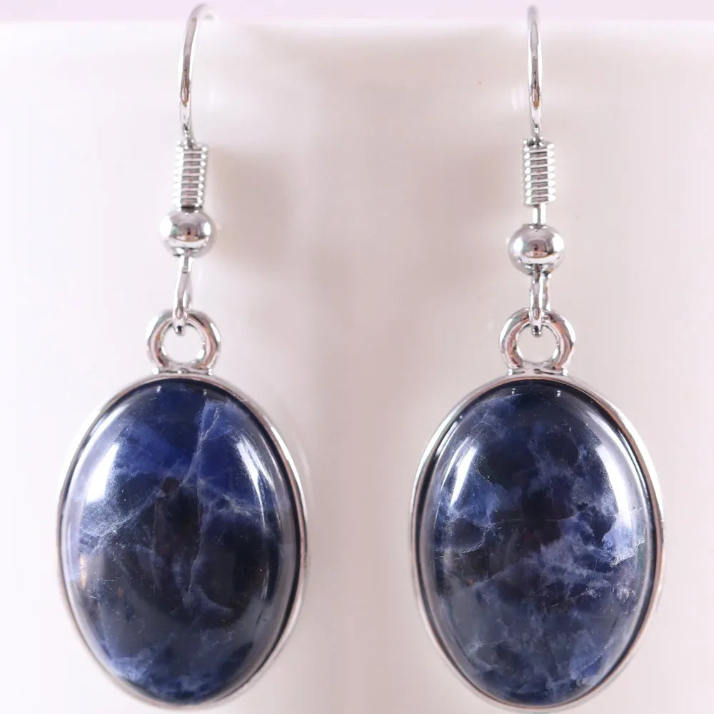 White Opal Lapis Cabochon Drop Earrings Jewelry
