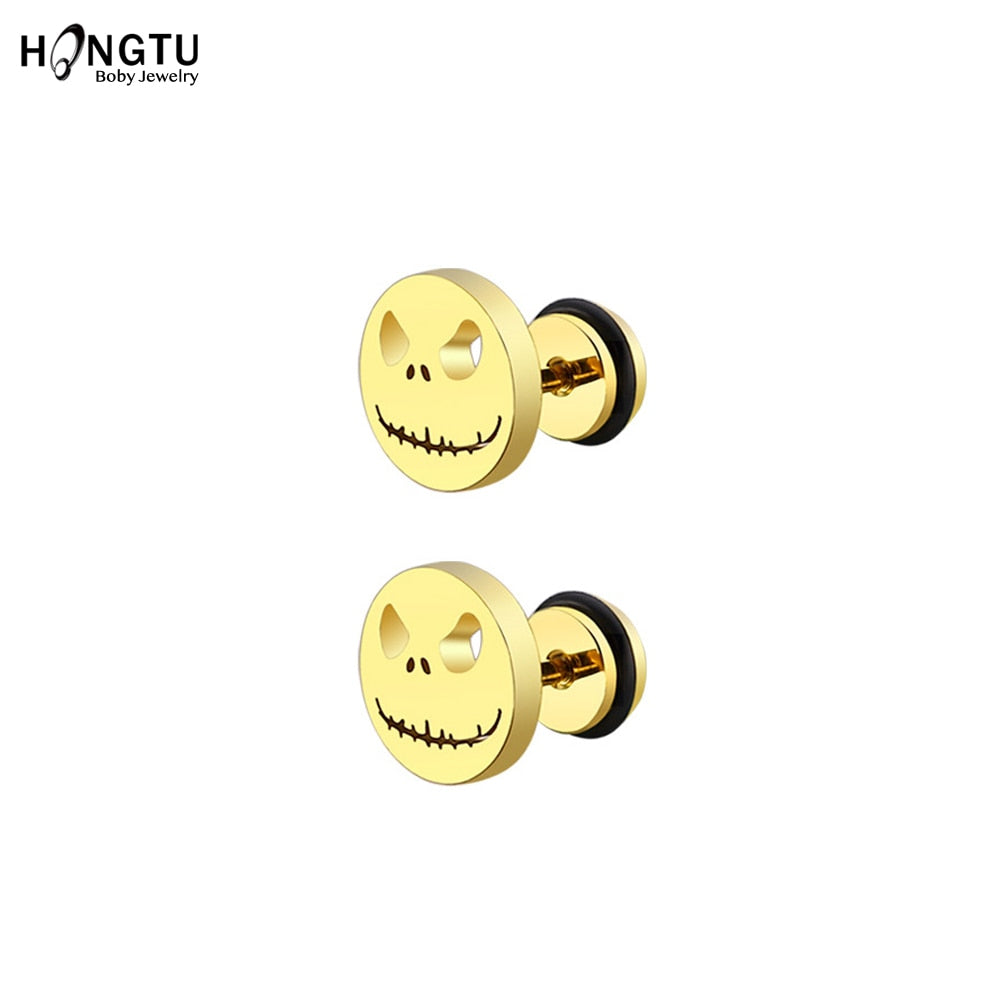 HONGTU 2Pcs Skull Ear Piercing Earring Stud Earrings Stainless Steel Ear Studs Small Earrings Female Punk 2020 Piercing Jewelry - Charlie Dolly