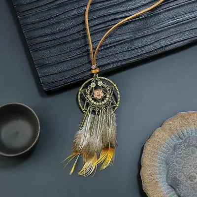 Feather Dreamcatcher Tassel Pendant Necklace Jewelry