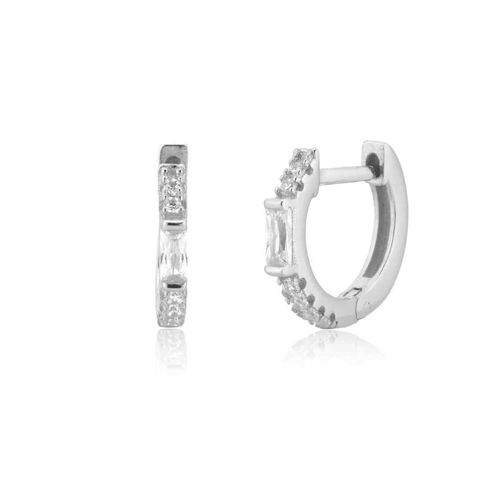 ANDYWEN 100% 925 Sterling Silver Gold 8mm Piercing Hoops Huggies Women One Zircon Luxury 2020 Rock Punk Fashion Jewelry Gift