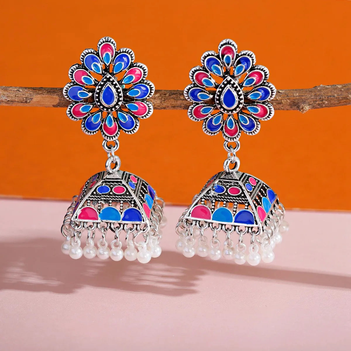 Pearl Bead Indian Jhumka Hanging Earrings Jewelry