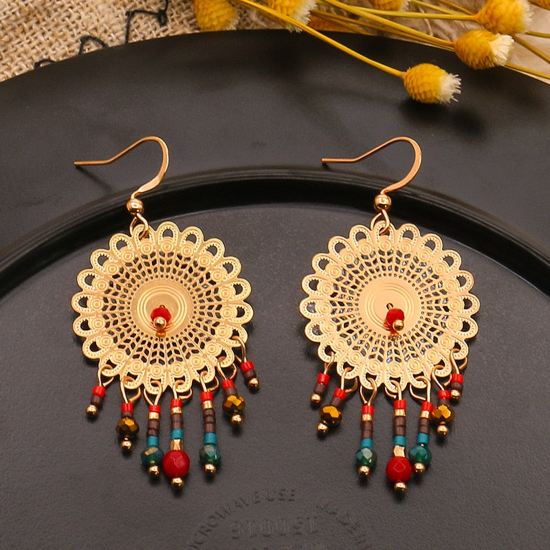 Exknl Big Long Drop Earrings for Women Geometric Bell Bohemian Cross Vintage Tassel Flower Earrings Fashion Jewelry Accessories
