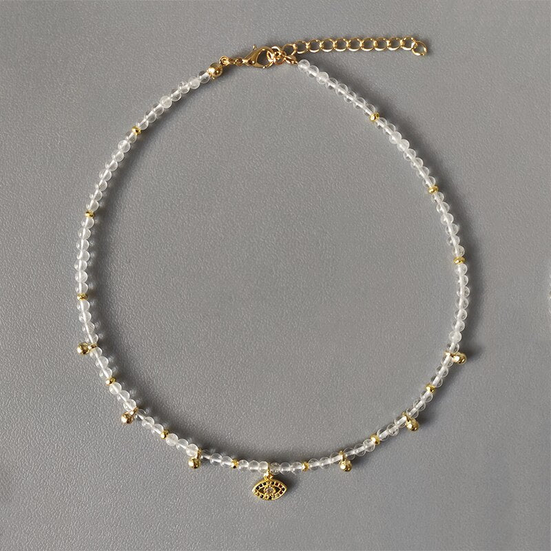 Hand-Made Exquisite Natural Stone Beaded Necklace Charm Eye Pattern Accessory Pendant Women Retro Fashion Neck Jewelry Колье