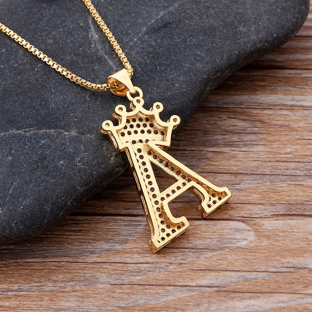 Nidin Luxury Copper Zircon A-Z Crown Alphabet Pendant Chain Necklace Hip-Hop Style Fashion Woman Man Initial Name Jewelry