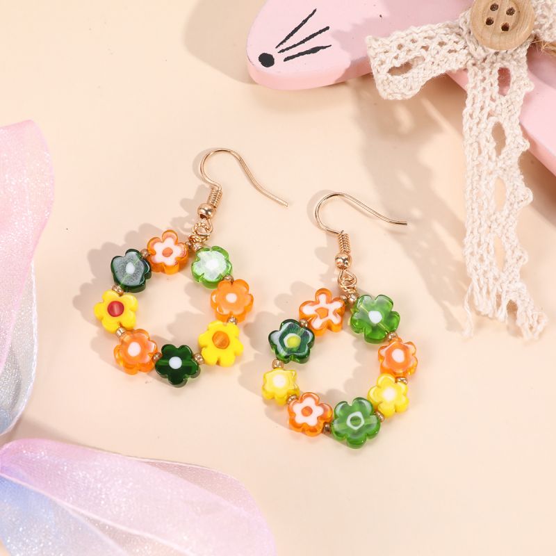 Fashion Boho Earrings For Women Colorful Style Sweet Flower Earrings Jewelry Spring Summer Floral Beaded Earrings Accessories