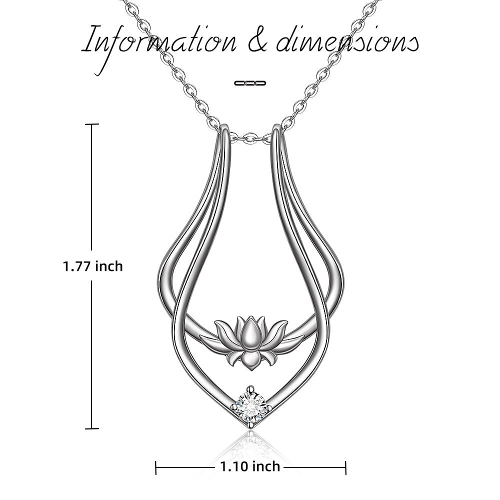 Lotus Flower Ring Holder Necklace 925 Sterling Silver Wedding Engagement Magic Secure Yoga Cute Necklaces for Women Girls