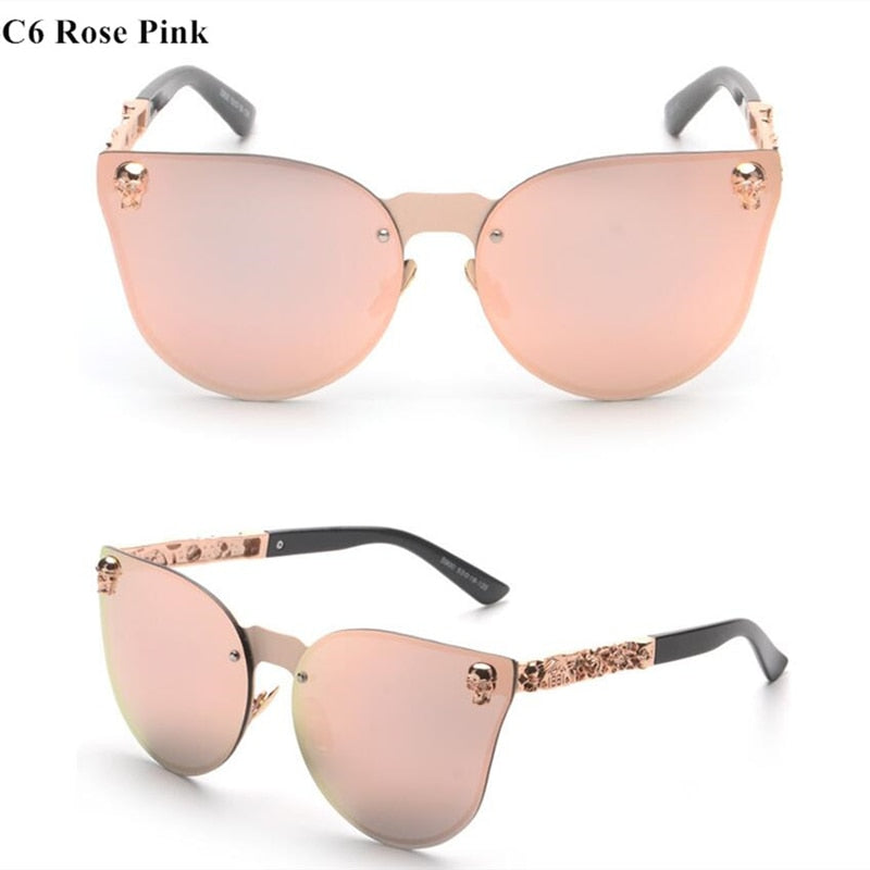 Emosnia Pink Sunglasses Rose Gold Skull Oversize Sunglasses Women Brand Designer Big Frame Sun Glasses For Female Ladies Eyewear