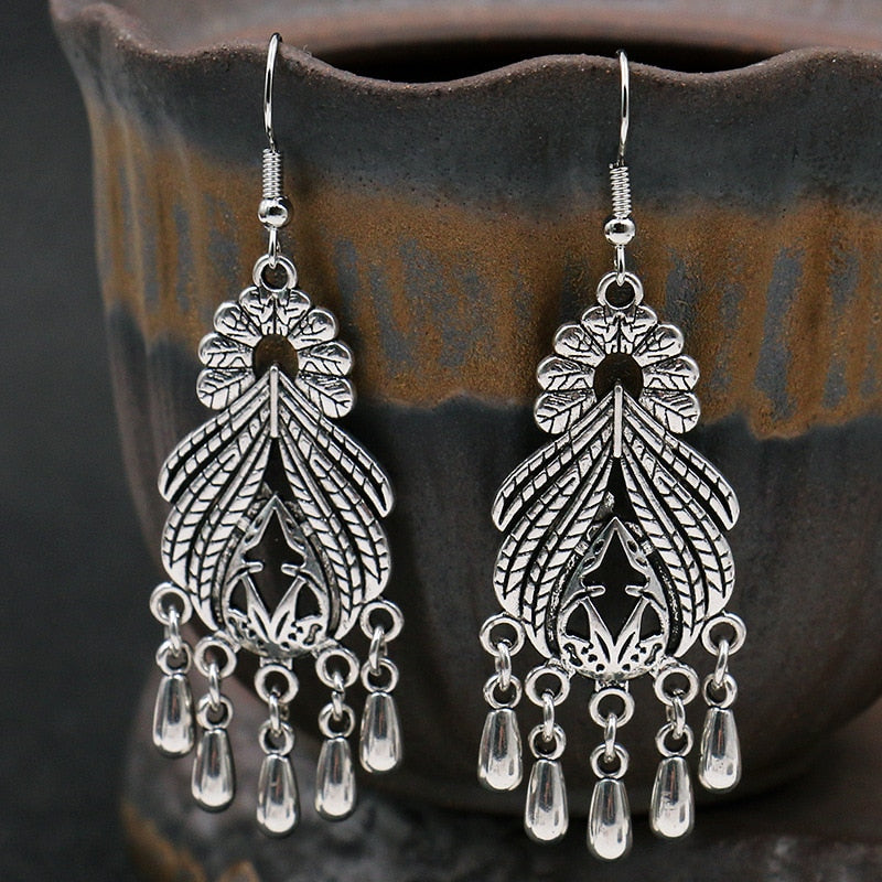 Exknl Fashion Vintage Drop Earrings For Women Alloy Crystal Ethnic Beads Boho Flower Earrings Colorful Dangle Earrings Jewelry