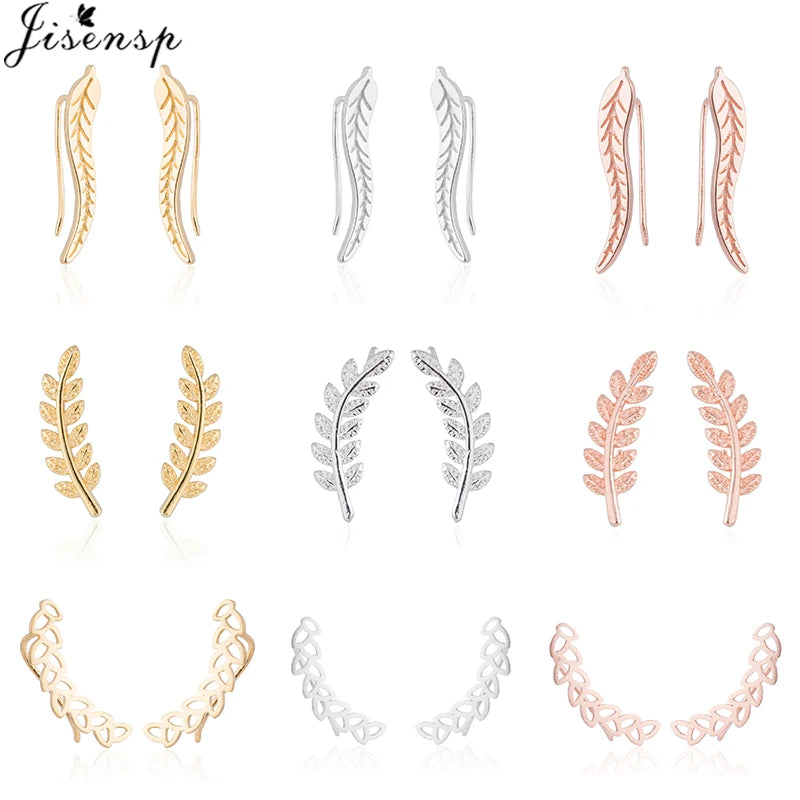 Botanical Leaf Ear Climber Stud Earrings Jewelry