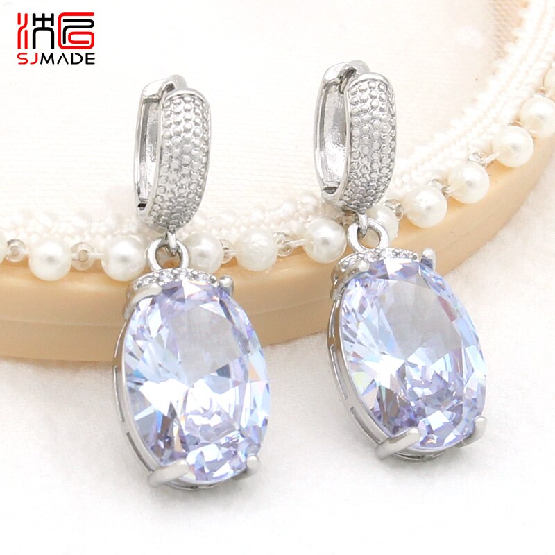 SHENJIANG New Fashion Oval Large Pink Opal Dangle Earrings For Women Wedding Jewelry 585 Rose Gold Color Zirconia Eardrop