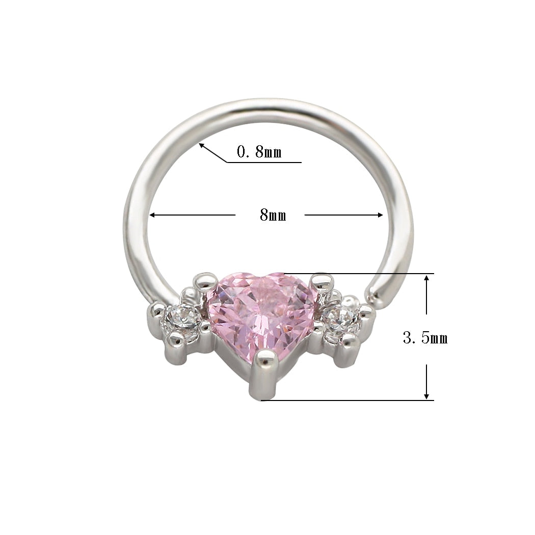 JHJT 20G 18G Heart Septum Nose Piercing Surgical Steel Clear CZ Nose Ring Nostril Piercing Helix Cartilage Earrings Ear Jewelry