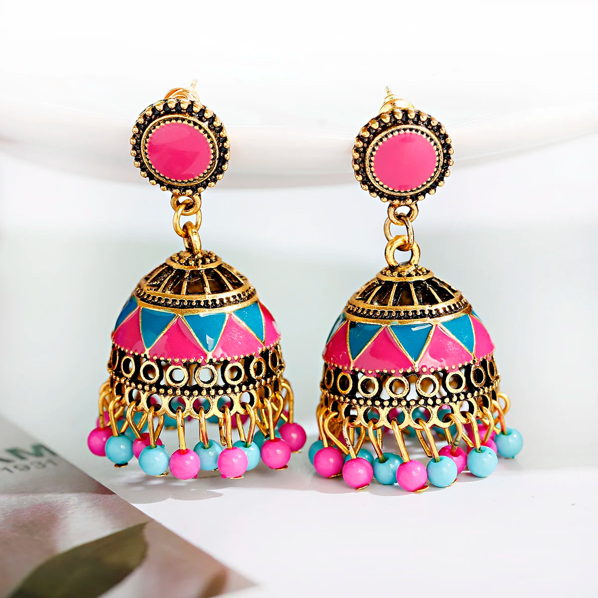 Pearl Bead Indian Jhumka Hanging Earrings Jewelry