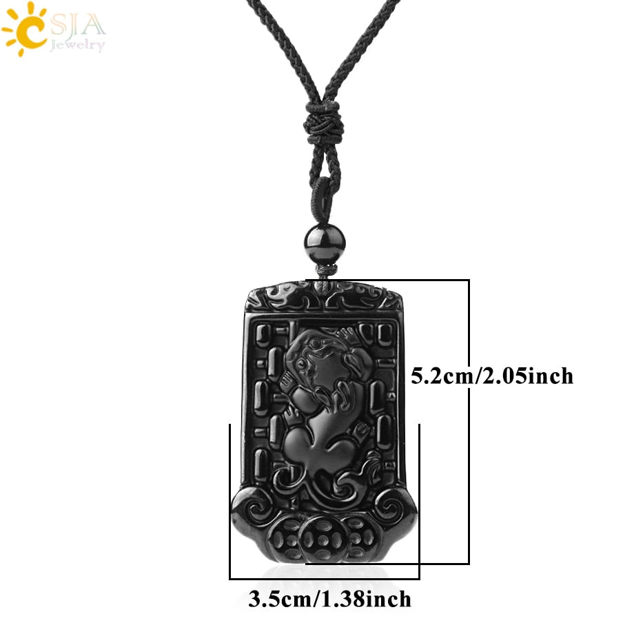 CSJA Obsidian Necklace Natural Stone Wolf Buddha Sculpture Tree of Life Animal Owl Men Necklaces Pendant Meditation Jewelry G644