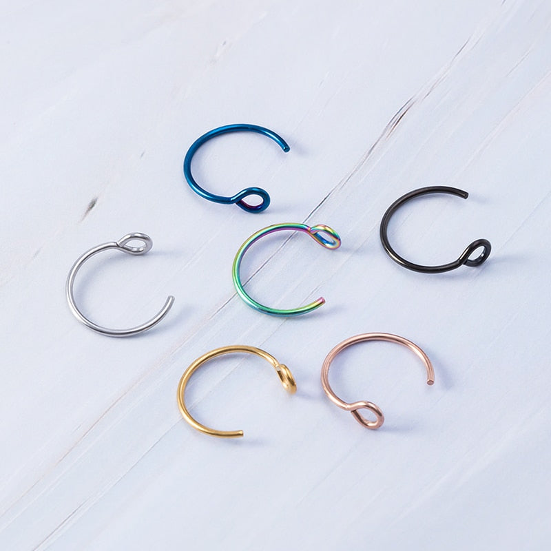 1-5pcs New Fake Nose Piercing Fake Nose Ring Hoop Septum Rings Surgical Steel Colorful Fake Piercing Nose Piercings Jewelry 20G