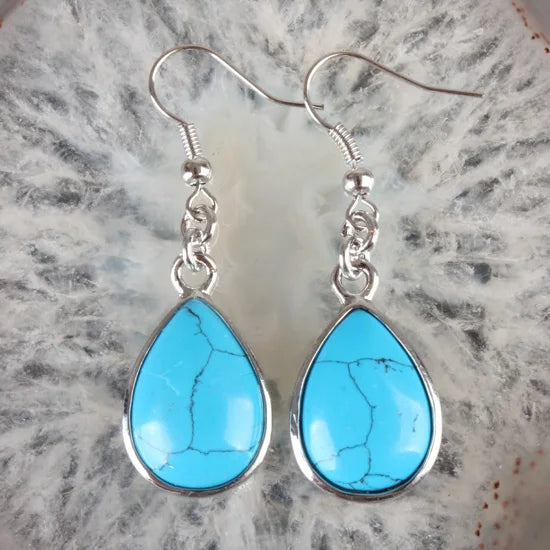 Natural Stone Teardrop Hook Earrings, Amethyst Pink Quartz Lapis Healing Jewelry