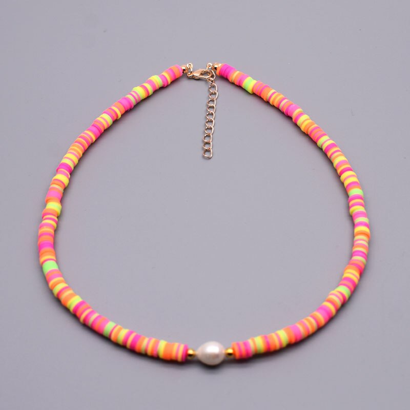 New Colour Boho Natural Fresh Water Pearl Necklace Color Soft Polymer Clay Beads Choker Necklace Beach Femme Jewelry Gift